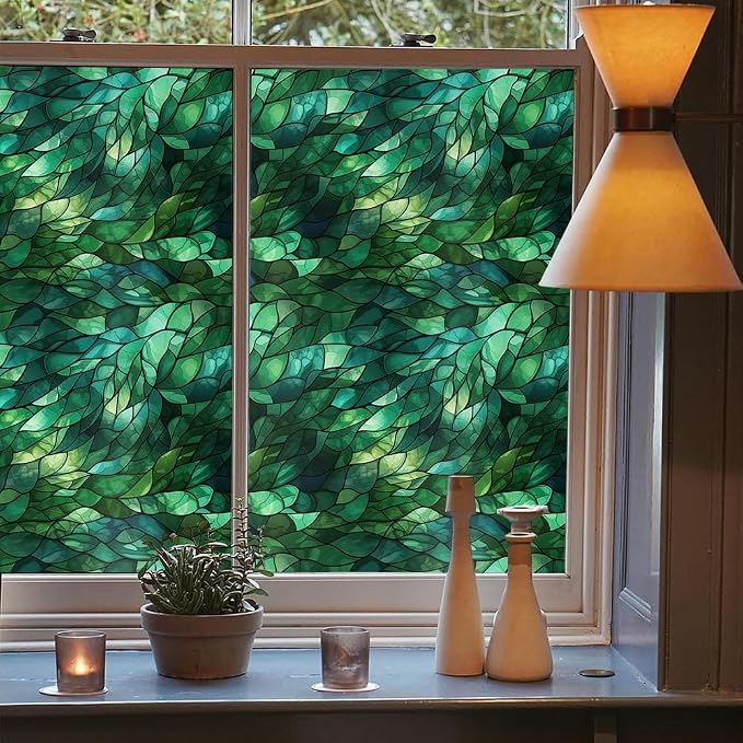 16“x118 Green Stained Glass Modern Double Side Window Films Art Decorative - Image 3