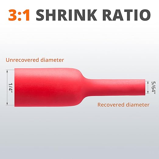 Wirefy 1/4" Heat Shrink Tubing - 3:1 Ratio - Adhesive Lined - a resistant Heat Shrink - Red - 50 Feet Roll