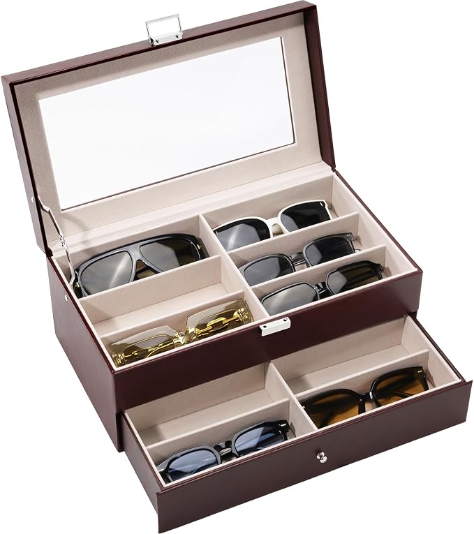 ProCase 12 Slots Sunglasses Organizer, 2 Layer Sunglass Case, Leather Eyeglass by ProCase