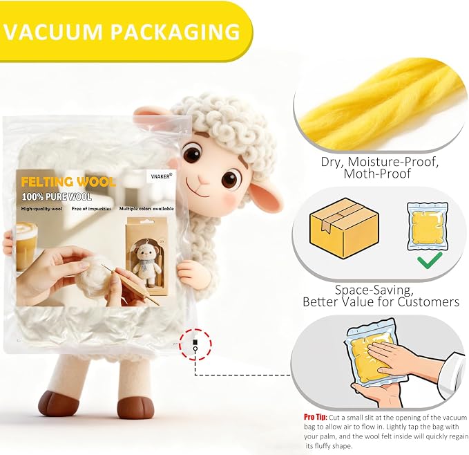 Felting Wool Cartoon Yellow, 3.4oz Needle Felting Wool, Beginner Needle Felting - Image 5