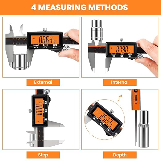 HARDELL Digital Caliper 8" USB-C Charging – Orange Display, Non-Backlit | - Image 7
