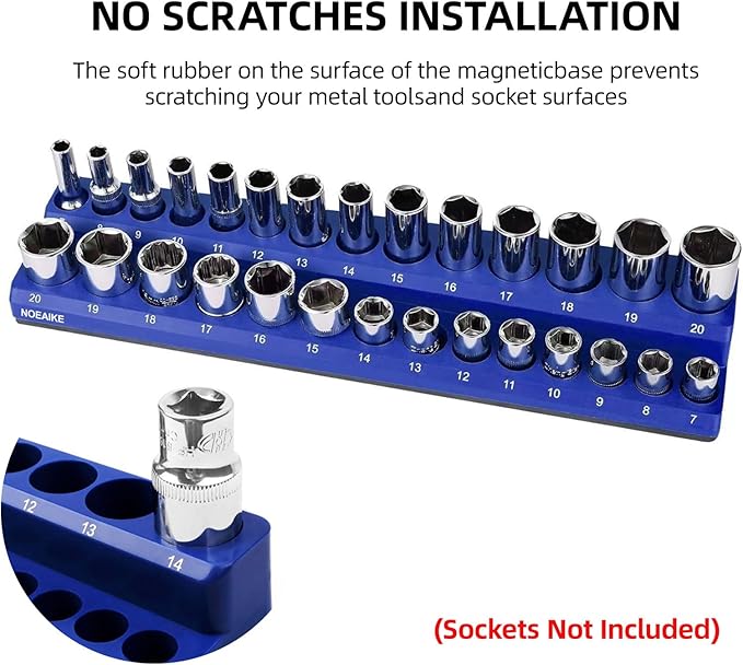 Magnetic Socket Organizer - 4-Pack Metric SAE Socket Holder - 11/4", 3/8" Drive Trays - Holds 108 Standard and Deep Size Sockets