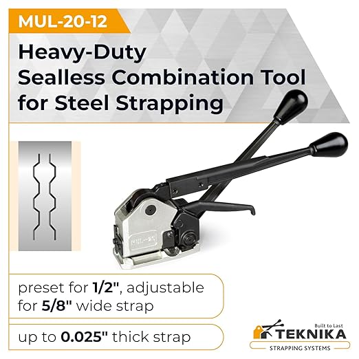 Teknika MUL-20 Heavy Duty Sealless Combination Tool for High Tensile Steel Strapping, Adjustable for 1/2" and 5/8" Strap Width