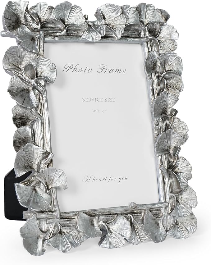 Cuspin 4x6 Silver Picture Frame, Vintage Silver Ornate Leaf Textured by Cuspin