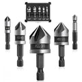 5 Pcs Countersink Drill Bit Set, 82 Degree 5 Flute High-Speed Steel Countersink Drill Bit with 1/4” Hex Shank, 1/4" to 3/4" Size for Machinable Metals, Wood, Carbon Steel, in Aluminum Case