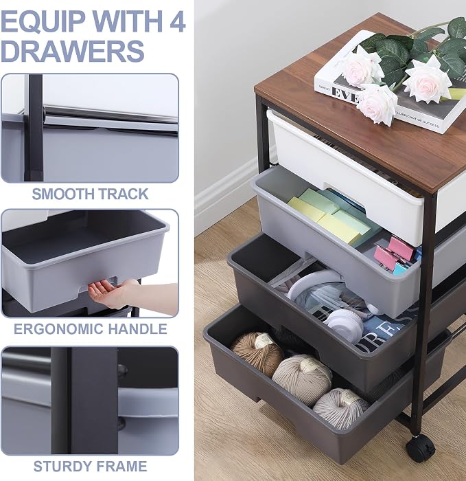 SYKIARIOL Utility Cart with 4 Drawers, Rolling Storage Cart with Drawers - Image 4