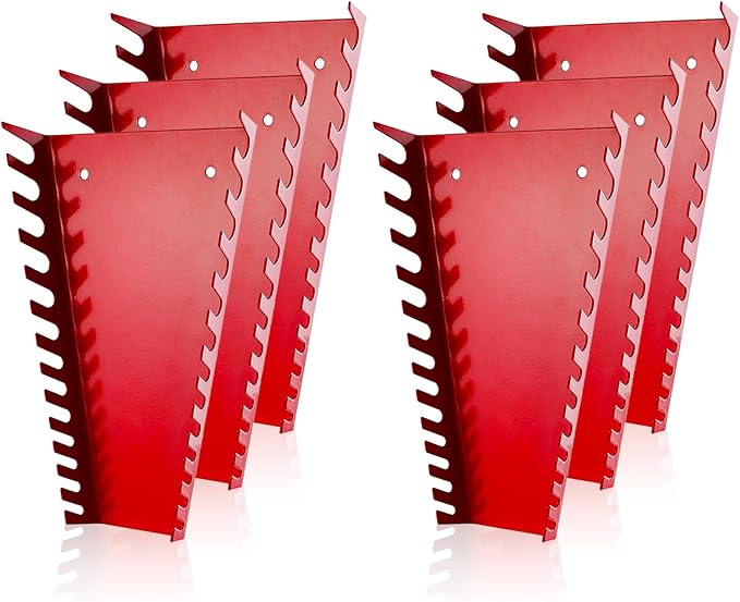 ALOANES 78-Slot Metal Wrench Organizer, Heavy Duty Wrench Organizer Tray for Tool Box, Professional Fit SAE & Metric Wrench Storage, 6 Pack Wrench Holders(Red)