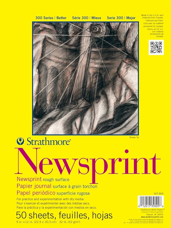 Strathmore 300 Series Tape Bound Newsprint Pad, 32 lb. Rough Paper, 9 X 12 by StrathmorePaper
