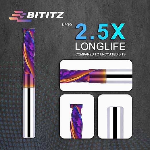 2PCS Up & Down Cut Spiral Router Bit 1/4 Inch Shank 1/4 Inch Cutting Diameter 1/10 inch Cutting Length with Extra Long Life Coating CNC Router Bits End Mill for Wood Cutting, Slot Mortise, Engraving