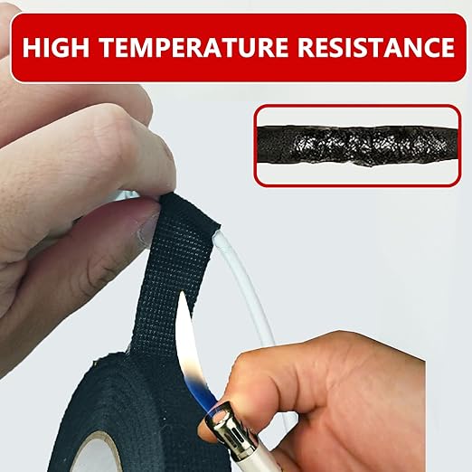 SWRT Wire Harness Tape, 3/4 Inch × 50 Feet, 12 Packs (600 Feet Total), Self-Adhesive Black Cloth Electrical Tape for Automotive Use, High Temperature Resistance Felt Tape.