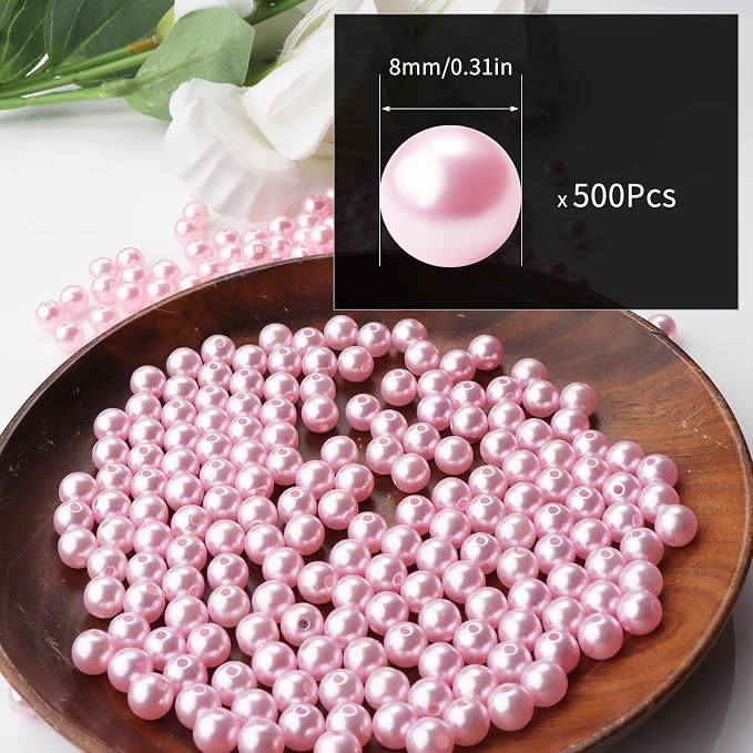 500pcs Pink 8mm Pearl Beads - Image 2
