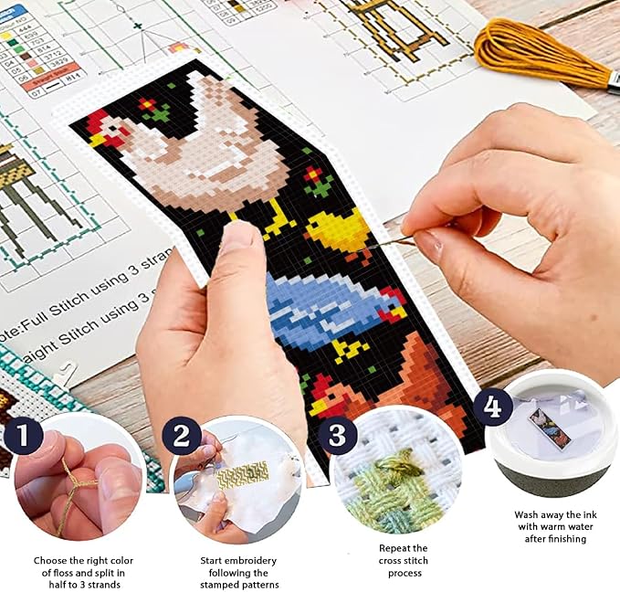 ORIGACH 6 Set Chicken Cross Stitch Bookmark Kit - Image 4