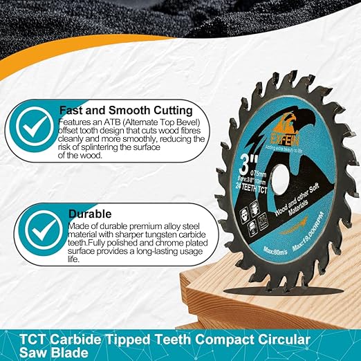 7-1/4 Inch Miter/Table Saw Blades 2pcs, 60 Teeth ATB TCT Fine Finish Wood Cutting Circular Saw Blade with 4/5 Inch Arbor
