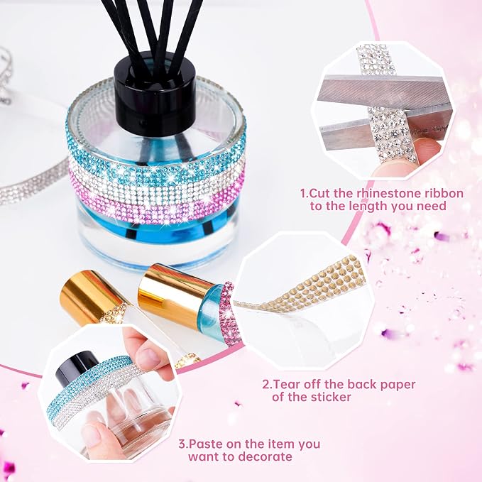 NiArt Self Adhesive Crystal Rhinestone Diamond Ribbon 6 Rolls, 0.9cm Wide Total - Image 3