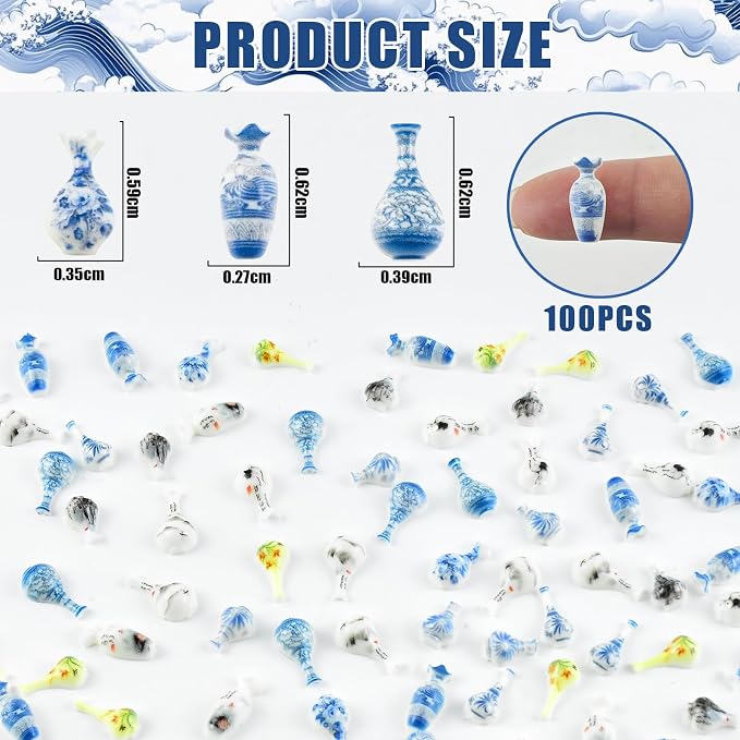 100 Pieces Tiny Vase for Dollhouse Miniatures Resin Things for Crafts Mini Vase - Image 3