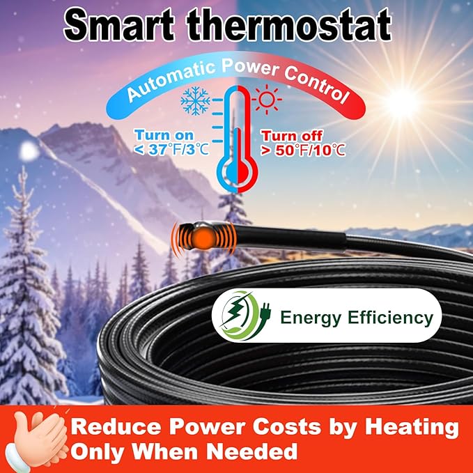 HEATIT Water Pipe Heat Tape - Prevent Freezing & Easy Installation for Metal & Plastic Pipes, CSA & ETL Certified Heat Trace Cable, All-Weather Protection, Trusted Choice HISD 3ft, 7w/ft, 120V