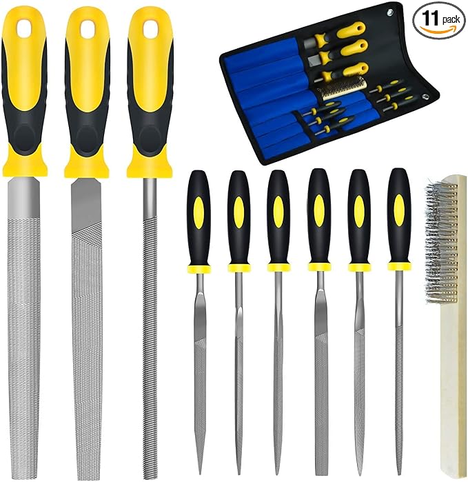 Steel File,Metal File,Half-Round/Round Files and 6 pcs Needle Files with Storage Bag and Steel Brush for Woodwork, Metal, Leather and Plastic