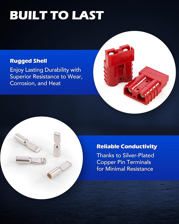 Orion Motor Tech Wire Connector 2 Pack, 50A Wire Harness Plug Kit for 6 to 12 Gauge Cables, 12V to 36V Battery Quick Connect Disconnect Set for Car Bike ATV Winches Lifts Motors More, Set of 2, Red