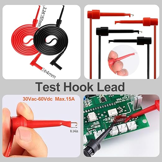 28PCS Multimeter Test Leads Kit with 6 Pockets Roll Up Tool Bag, Replaceable Wire Piercing Probes, Alligator Clips, Test Hook Clips, Test Tweezer for Digital Electrical Multimeter Testing