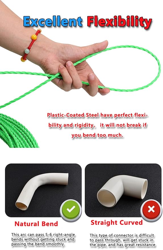 32FT Professional Flexible Wire Rodding Guide Kit for Electrical Wiring Installation 【 10M*4.5mm】