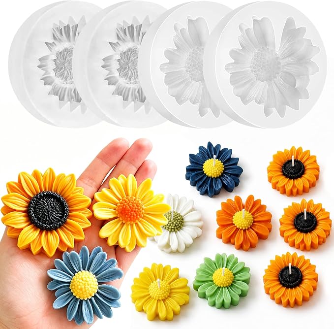 4 Pcs 3D Flower Silicone Molds Daisy Sunflower by JDHSilicone