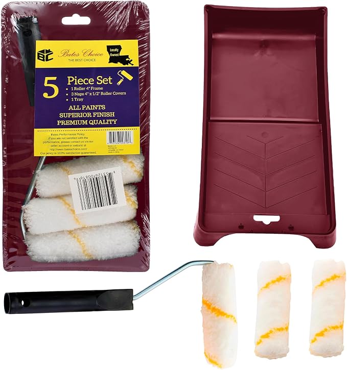 Bates- Paint Tray Set, Paint Roller Kit, 4 Inch Roller Kit, Small Roller Brush by BatesChoice