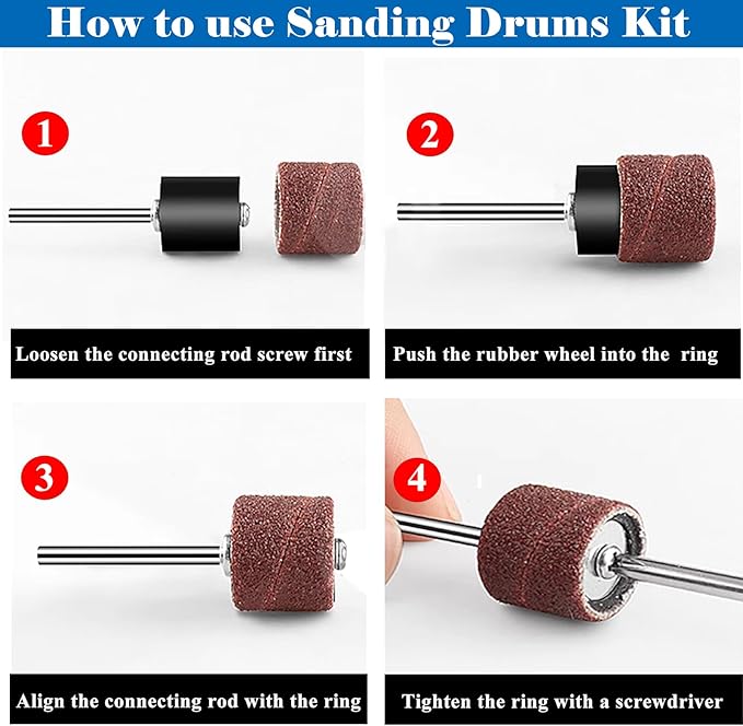 Tnisesm 210Pcs Aluminum Oxide Sanding Drum Set,Including 198 Pieces 80 120 240Grit Drum Sander Sanding Sleeves and 12 Pieces Drum Mandrels for Dremel Rotary Tool,Sanding Drums with Box