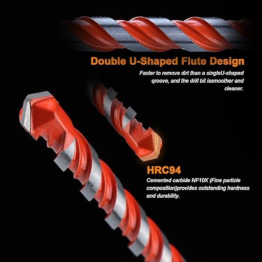 Concrete Carbide Drill Bits Hex Shank Masonry Cement Tile Drill Bit Set for Glass/Brick/Plastic/Cement/Tile 3/8" (5PCS)