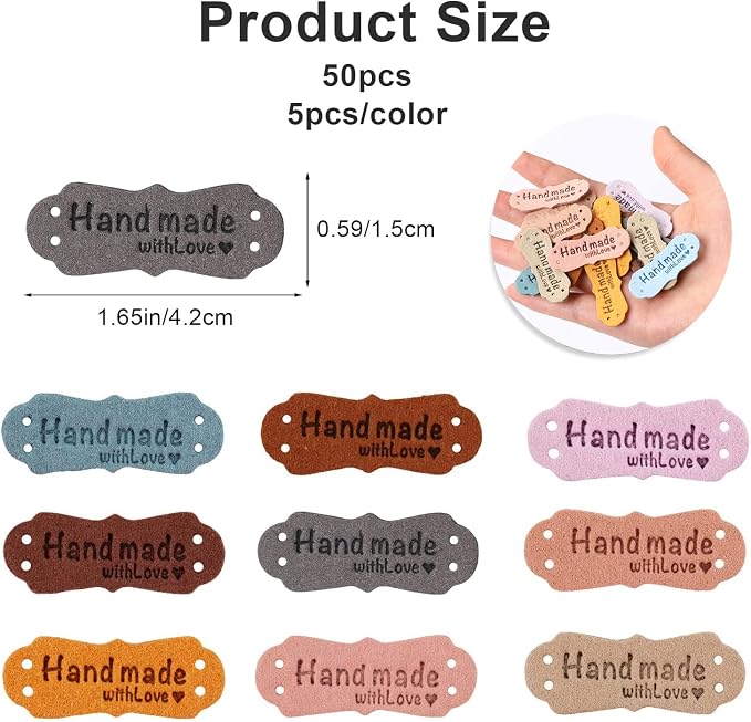 50pcs Colorful Embossed Leather Labels & Tags, Microfiber, 10 Colors, Holes - Image 2