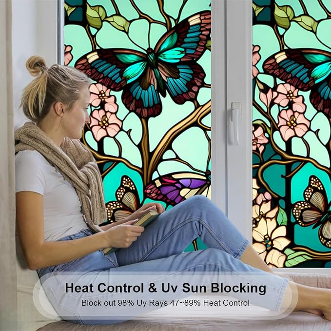 Window UV Protection Privacy Film:Non-Adhesive Static Cling Decorative Window - Image 2