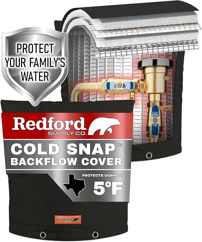 Redford Supply Co. Cold Snap (5°F) Backflow Preventer Insulation Cover, 24"W x 24"H, Pipe Insulation, Water Sprinkler Covers for Outside, Sprinkler Backflow Cover for Winter, Well Pump Bag (Black)