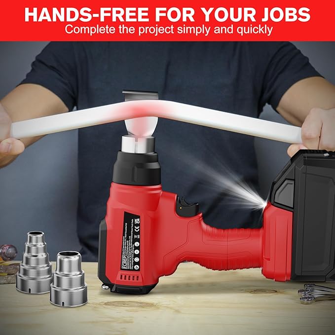 Cordless Heat Gun for Milwaukee 18V Battery, 350W 1022°F (550°C) Soldering Heat Gun, Variable Temperature Control Hot Air Gun Kit with 4 Nozzles and Scraper, for Shrink Tubing, PVC Wrap(NO Battery)