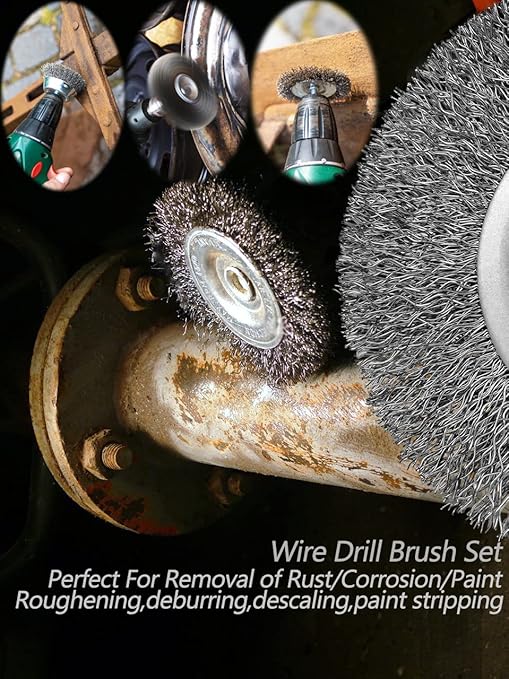Wire Wheel Cup Brush Set,0.012-Inch Coarse Crimped Carbon Steel,Die Grinder Wire Brush for Drill,1/4In Hex Shank,Wire Drill Brush Se (12 Pack)