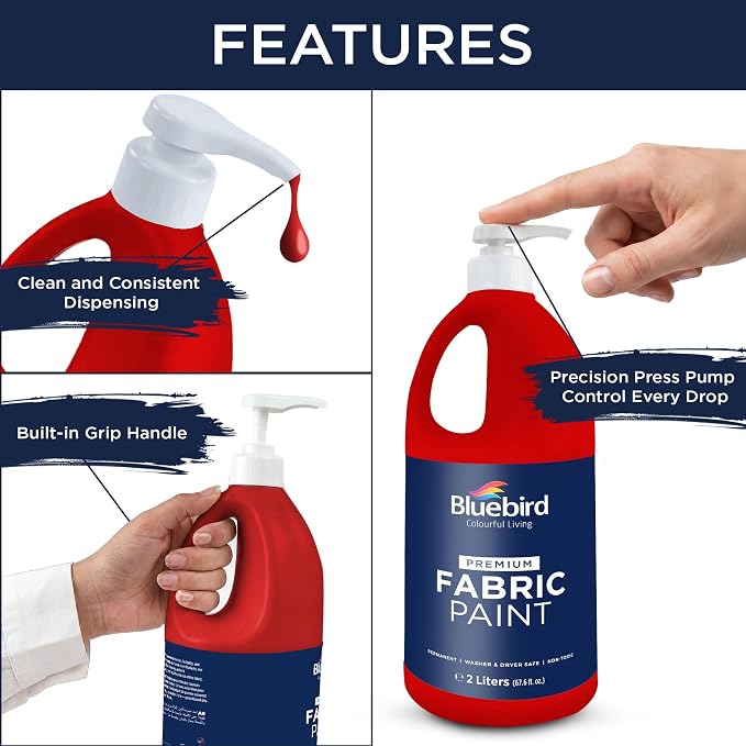 BLUEBIRD Fabric Paint, Vermilion Red, 67.6 Fl Oz, Permanent Fabric Paints - Image 4
