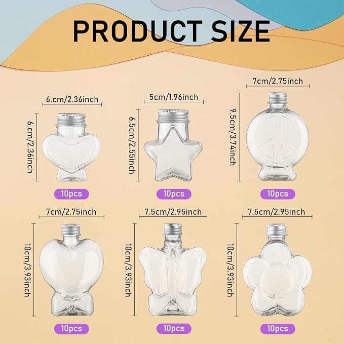 60Pcs Heart & Flower Shaped Plastic Bottles DIY Colored Sand Bottle Kit - Image 2