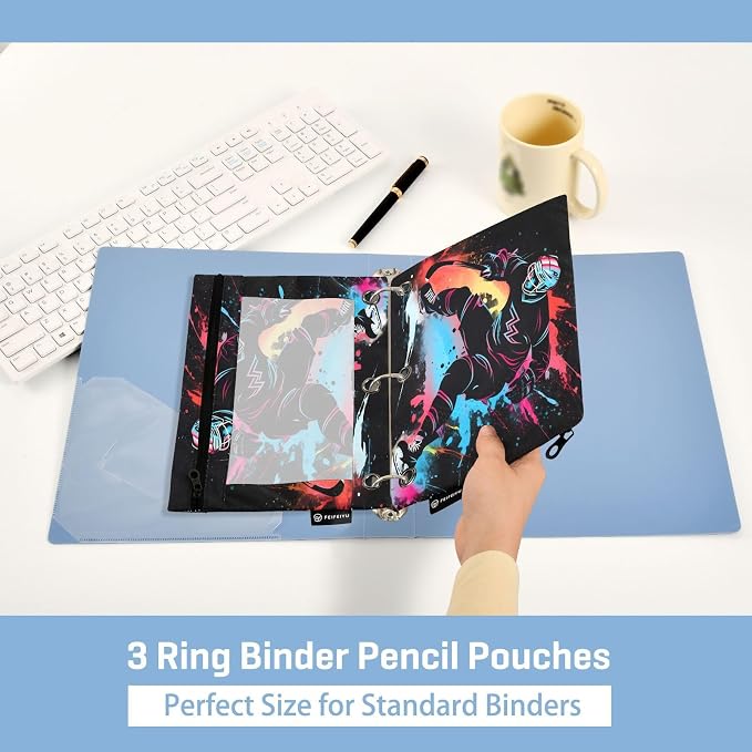 Hockey Player Pencil Pouch for 3 Ring Binder, 2 Pack Waterproof Pencil Bags - Image 4