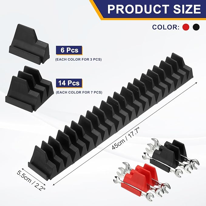 PATIKIL 46pcs Magnetic Wrench Organizer for Tool Box, Magnetic Modular Wrench Organizer Holder Toolbox Universally for 46 Tools Drawer Chest Ratcheting Offset Wrenches, Black Red