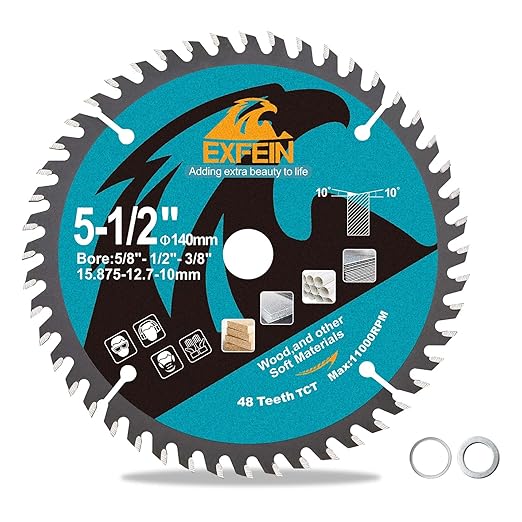 5-1/2 Inch Miter/Table Saw Blade, 48 Teeth ATB TCT Fine Finish Wood Cutting Circular Saw Blade with 5/8 Inch Arbor