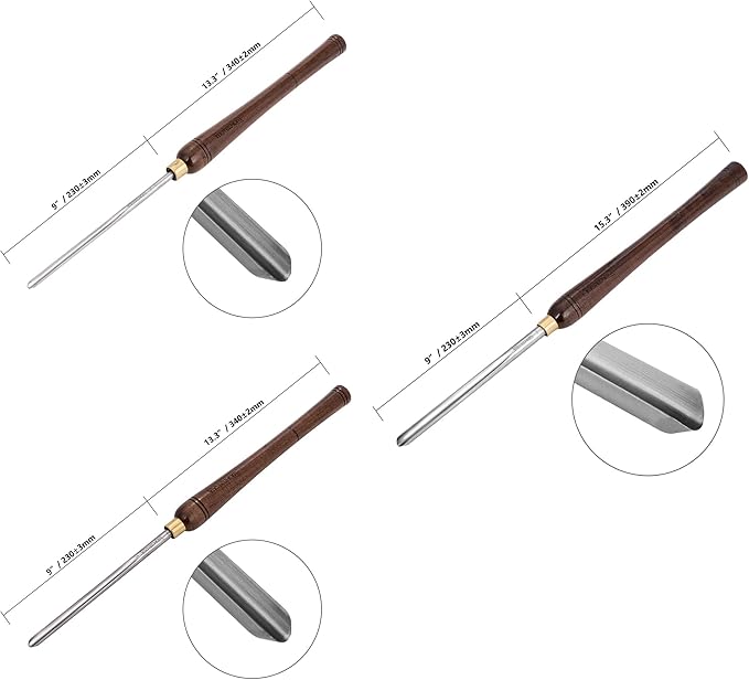 3-Pieces HSS Bowl Gough Lathe Chisel Set Wood Turning Tools with Wooden Box, 1/4-Inches, 3/8-Inches and 1/2-Inches