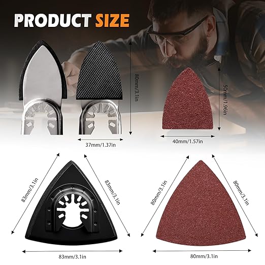 162pcs Oscillating Tool Sanding Pads Kit, 4pcs Triangle Sanding Pads, 4pcs Finger Sanding Pad and 4pcs Multi Tool Blades, 150pcs Multitool Sandpaper Set, Fit for Finishing Wood Sanding