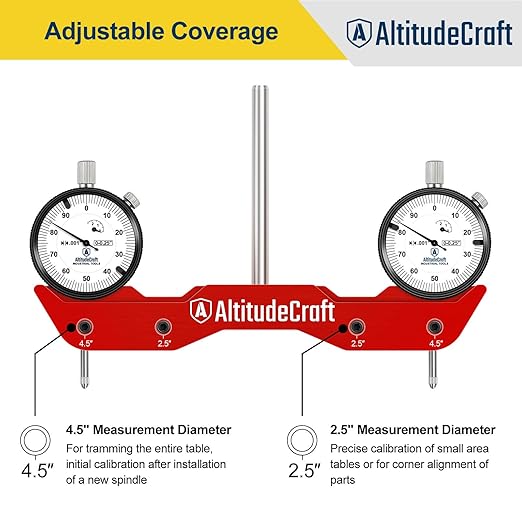 Precise Mill and Lathe Tramming System Tool, Machine Calibration for CNC Router and Mini Mill, 0.001” Dual Dial Indicators, 1/4" Shank