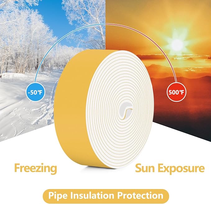 Pipe Insulation Tape, Pipe Wrap Insulation Foam Tape Self Adhesive, Outdoor Water Pipe Insulation Roll for HVAC, AC Line Insulation, 2 inch x 16.5 FT Heat Tape for Water Pipe, White