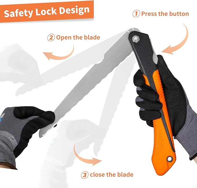 Folding Insulation Hand Saw, 10 Inch Steel Blade Wavy Teeth Serrated Sharp Utility Tool, Foldable for Cutting Foam, Mineral Wool, Styrofoam Rockwool (Folding Hand Saw)