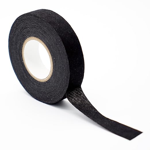 Wire Harness Cloth Tape, 3/4-Inch by 49-Foot (5 Rolls), Speaker Wiring Harness Cloth Tape, Black Adhesive Fabric Tape, for Automobile Electrical Wire harnessing Noise Dampening Heat Proof