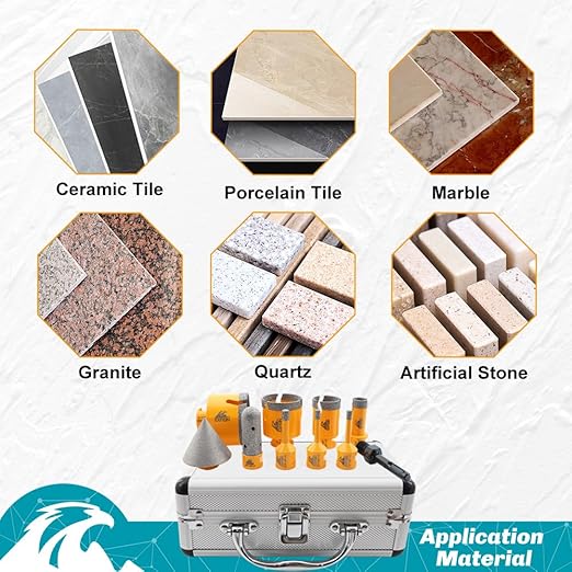 Daimond Tile Hole Saw Kit 10pcs - Diamond Core Drill Bits Set 6/6/8/19/35/50/65mm for Tile Porcelain Marble with 20mm Diamond Finger Bit and 50mm Chamfer Bit Trimming Holes & SDS Adapter