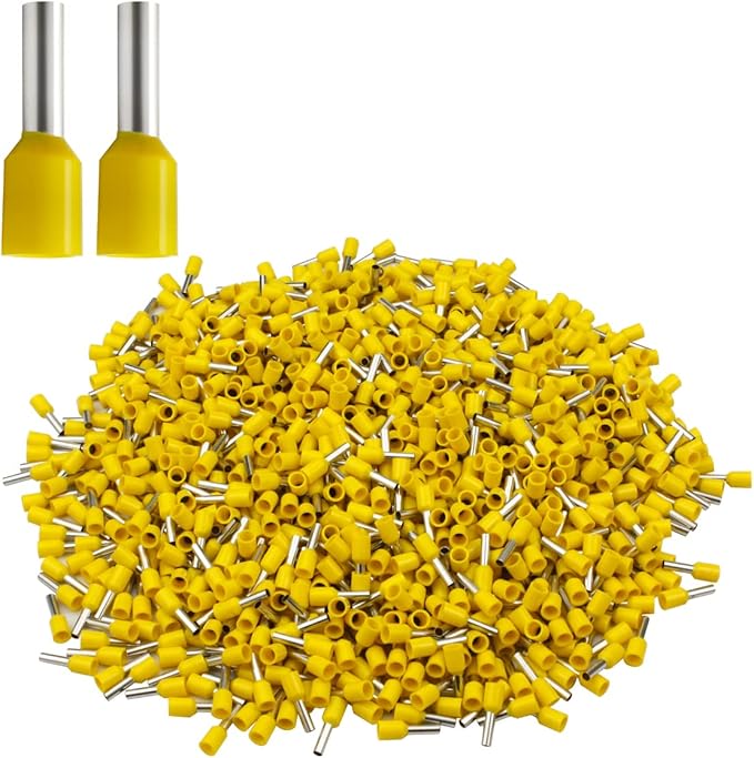 XHF 1000 PCS AWG 22/0.5mm² Wire Ferrules Insulated Copper Crimp Connectors, Crimp Pin Cord End Terminals Yellow