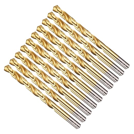 Drill Bit, 19/64" Cutting Diameter, 4341 HSS TiN Coated 135° Cutting Angle Jobber Bits - (Applications: for Drilling Soft Metal Plastic Wood), 10-Pieces