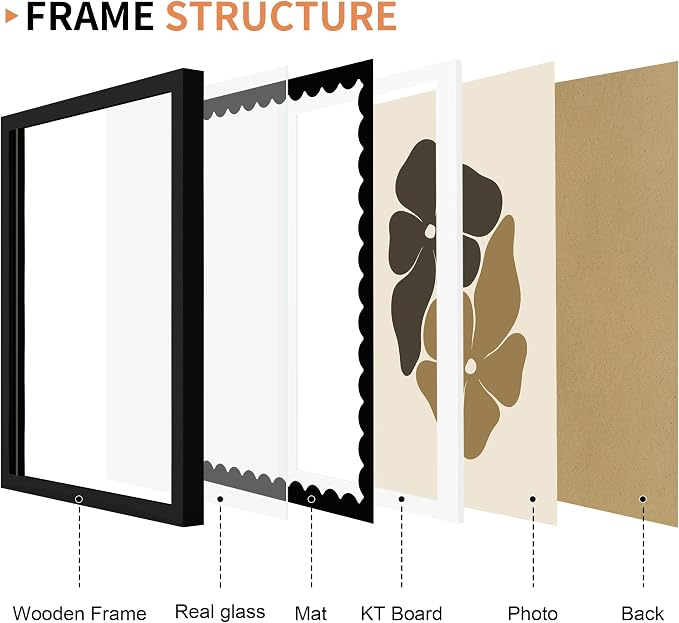 11x14 Picture Frame with Wavy Mat, Wooden Real Glass 11 x 14 Photo Frame - Image 5