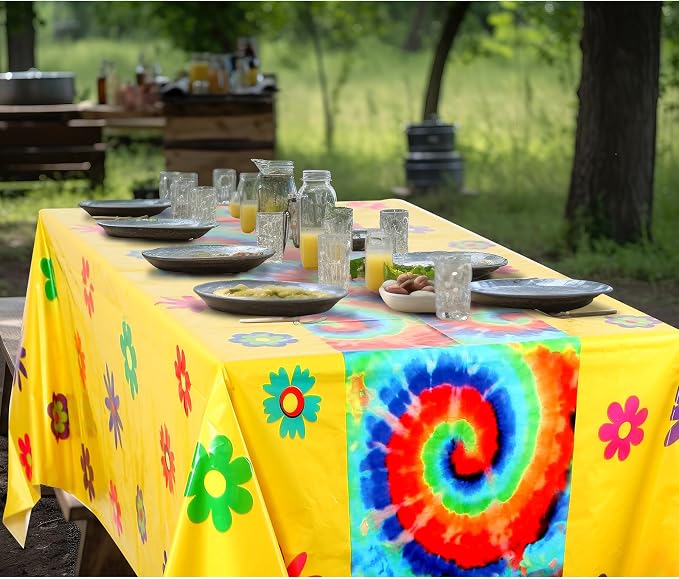 Oudain 6 Pcs Tie Dye 70s Party Decoration Hippie Tablecloth - Image 5
