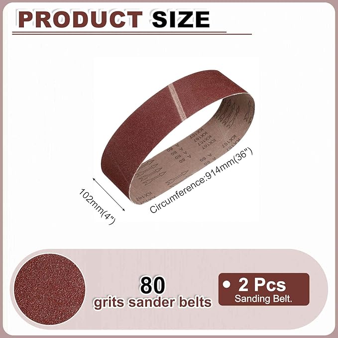HARFINGTON 4 x 36 Inch Sanding Belts, 8 Pcs 80 Grits Aluminum Oxide Abrasive Belt Sander File Belt for Woodworking, Metal Polishing, Knife Sharpener